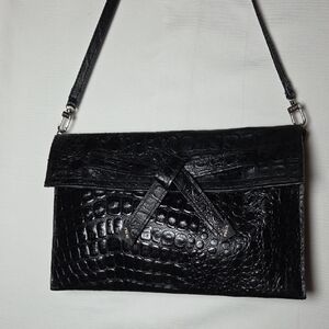 PRUNE Black Crocodile Embossed Clutch.
